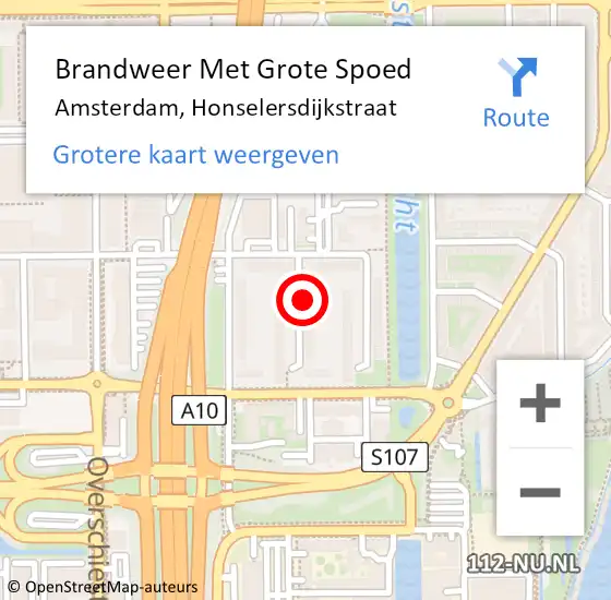 Locatie op kaart van de 112 melding: Brandweer Met Grote Spoed Naar Amsterdam, Honselersdijkstraat op 12 februari 2024 16:54
