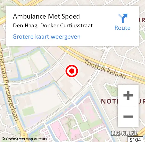 Locatie op kaart van de 112 melding: Ambulance Met Spoed Naar Den Haag, Donker Curtiusstraat op 12 februari 2024 17:23