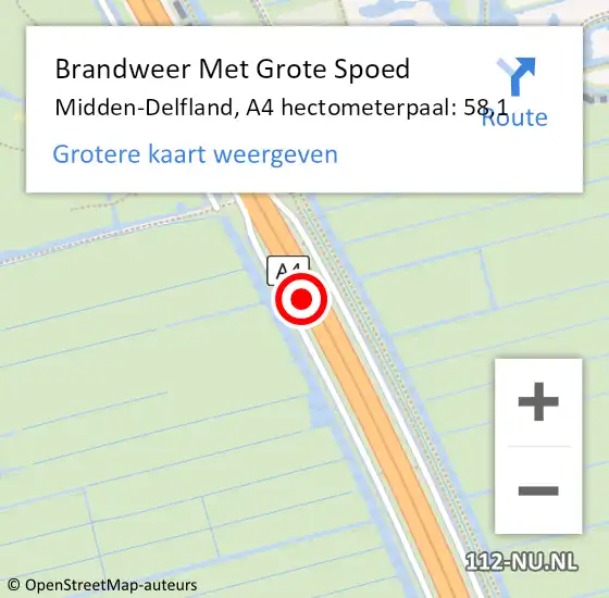 Locatie op kaart van de 112 melding: Brandweer Met Grote Spoed Naar Midden-Delfland, A4 hectometerpaal: 58,1 op 12 februari 2024 17:28