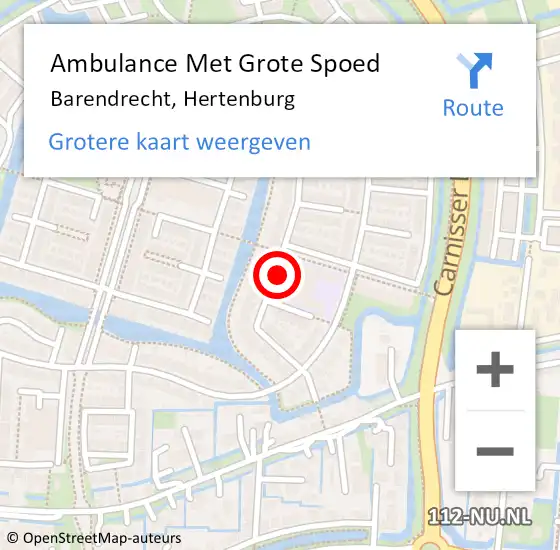 Locatie op kaart van de 112 melding: Ambulance Met Grote Spoed Naar Barendrecht, Hertenburg op 12 februari 2024 17:31