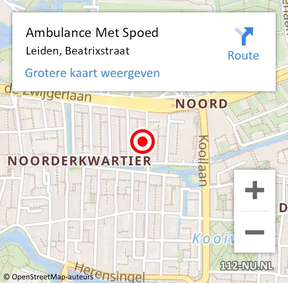 Locatie op kaart van de 112 melding: Ambulance Met Spoed Naar Leiden, Beatrixstraat op 12 februari 2024 17:39