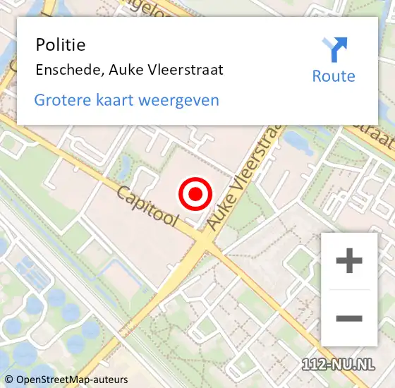 Locatie op kaart van de 112 melding: Politie Enschede, Auke Vleerstraat op 12 februari 2024 17:48