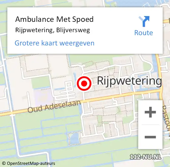 Locatie op kaart van de 112 melding: Ambulance Met Spoed Naar Rijpwetering, Blijversweg op 12 februari 2024 18:21