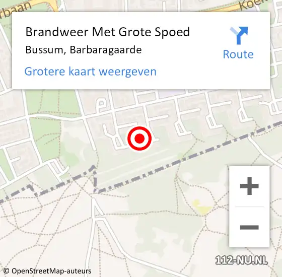 Locatie op kaart van de 112 melding: Brandweer Met Grote Spoed Naar Bussum, Barbaragaarde op 12 februari 2024 18:39