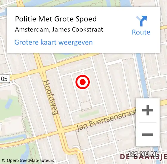 Locatie op kaart van de 112 melding: Politie Met Grote Spoed Naar Amsterdam, James Cookstraat op 12 februari 2024 18:40