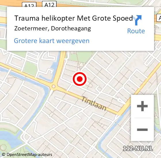 Locatie op kaart van de 112 melding: Trauma helikopter Met Grote Spoed Naar Zoetermeer, Dorotheagang op 12 februari 2024 18:42