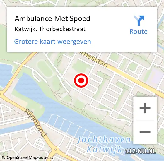 Locatie op kaart van de 112 melding: Ambulance Met Spoed Naar Katwijk, Thorbeckestraat op 12 februari 2024 18:44