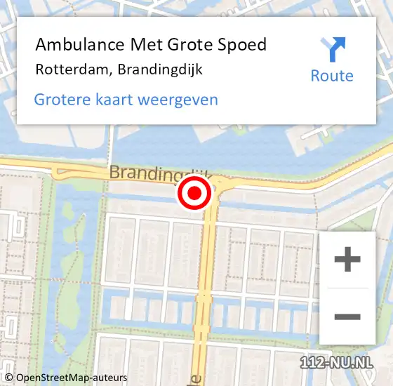 Locatie op kaart van de 112 melding: Ambulance Met Grote Spoed Naar Rotterdam, Brandingdijk op 12 februari 2024 18:45