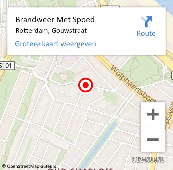 Locatie op kaart van de 112 melding: Brandweer Met Spoed Naar Rotterdam, Gouwstraat op 12 februari 2024 18:49