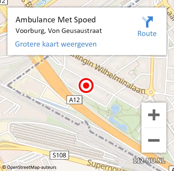Locatie op kaart van de 112 melding: Ambulance Met Spoed Naar Voorburg, Von Geusaustraat op 12 februari 2024 18:58