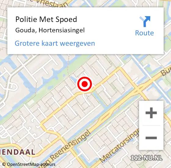 Locatie op kaart van de 112 melding: Politie Met Spoed Naar Gouda, Hortensiasingel op 12 februari 2024 18:59