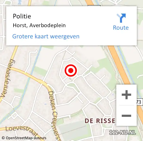 Locatie op kaart van de 112 melding: Politie Horst, Averbodeplein op 12 februari 2024 19:07