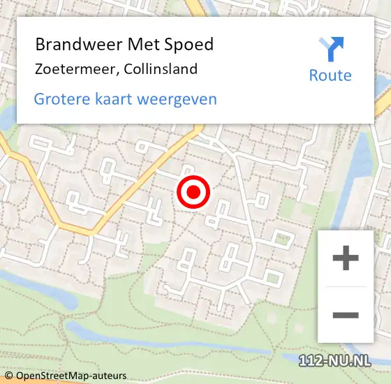 Locatie op kaart van de 112 melding: Brandweer Met Spoed Naar Zoetermeer, Collinsland op 12 februari 2024 19:23