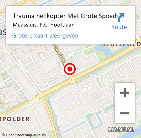 Locatie op kaart van de 112 melding: Trauma helikopter Met Grote Spoed Naar Maassluis, P.C. Hooftlaan op 12 februari 2024 19:36