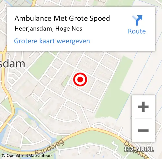 Locatie op kaart van de 112 melding: Ambulance Met Grote Spoed Naar Heerjansdam, Hoge Nes op 12 februari 2024 19:47