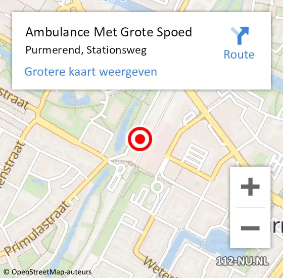 Locatie op kaart van de 112 melding: Ambulance Met Grote Spoed Naar Purmerend, Stationsweg op 12 februari 2024 20:05