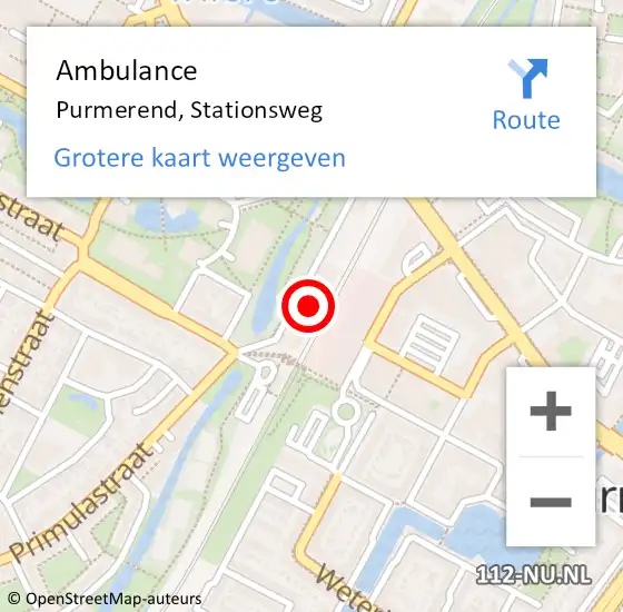 Locatie op kaart van de 112 melding: Ambulance Purmerend, Stationsweg op 12 februari 2024 20:05