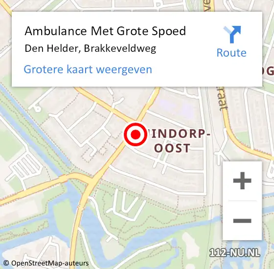 Locatie op kaart van de 112 melding: Ambulance Met Grote Spoed Naar Den Helder, Brakkeveldweg op 12 februari 2024 20:07