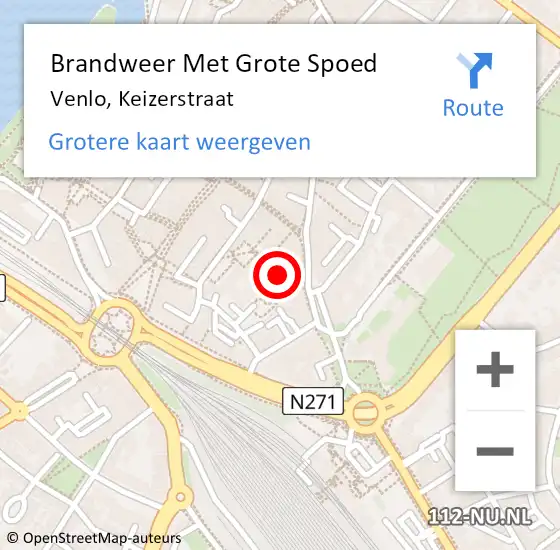 Locatie op kaart van de 112 melding: Brandweer Met Grote Spoed Naar Venlo, Keizerstraat op 12 februari 2024 20:18