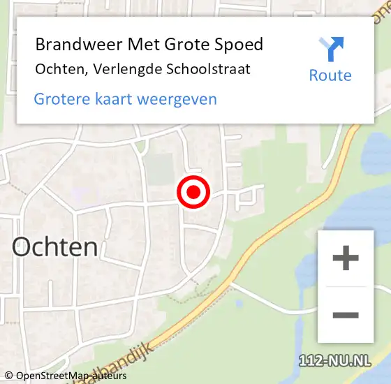 Locatie op kaart van de 112 melding: Brandweer Met Grote Spoed Naar Ochten, Verlengde Schoolstraat op 12 februari 2024 20:23