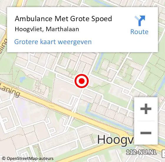 Locatie op kaart van de 112 melding: Ambulance Met Grote Spoed Naar Hoogvliet, Marthalaan op 12 februari 2024 20:29