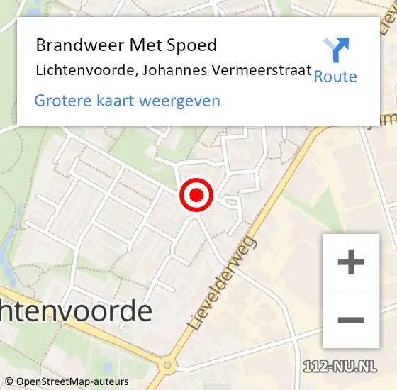 Locatie op kaart van de 112 melding: Brandweer Met Spoed Naar Lichtenvoorde, Johannes Vermeerstraat op 12 februari 2024 20:30
