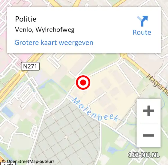 Locatie op kaart van de 112 melding: Politie Venlo, Wylrehofweg op 12 februari 2024 20:39