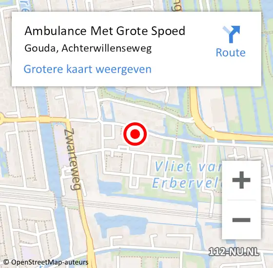 Locatie op kaart van de 112 melding: Ambulance Met Grote Spoed Naar Gouda, Achterwillenseweg op 12 februari 2024 21:05