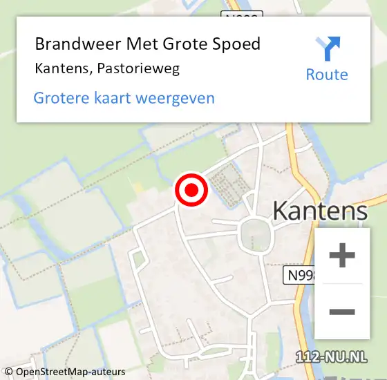 Locatie op kaart van de 112 melding: Brandweer Met Grote Spoed Naar Kantens, Pastorieweg op 12 februari 2024 21:29