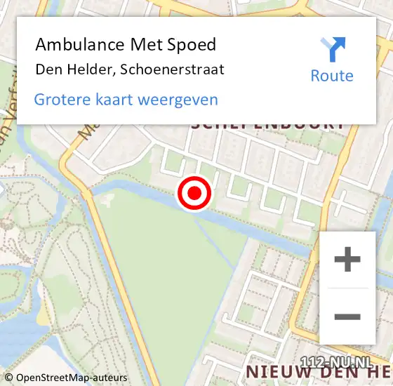 Locatie op kaart van de 112 melding: Ambulance Met Spoed Naar Den Helder, Schoenerstraat op 12 februari 2024 21:29