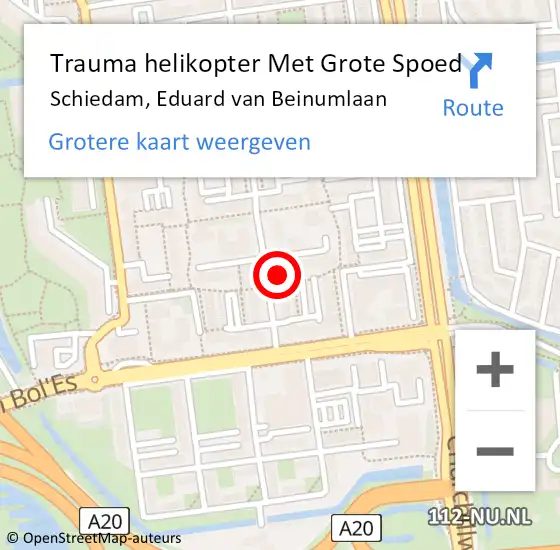 Locatie op kaart van de 112 melding: Trauma helikopter Met Grote Spoed Naar Schiedam, Eduard van Beinumlaan op 12 februari 2024 22:01