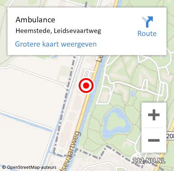 Locatie op kaart van de 112 melding: Ambulance Heemstede, Leidsevaartweg op 12 februari 2024 22:05