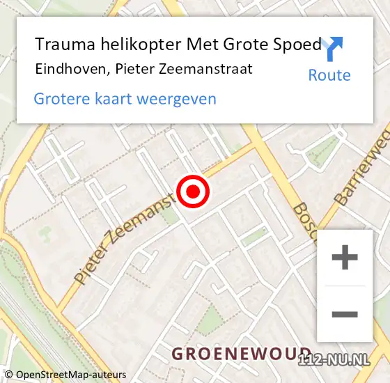 Locatie op kaart van de 112 melding: Trauma helikopter Met Grote Spoed Naar Eindhoven, Pieter Zeemanstraat op 12 februari 2024 22:11