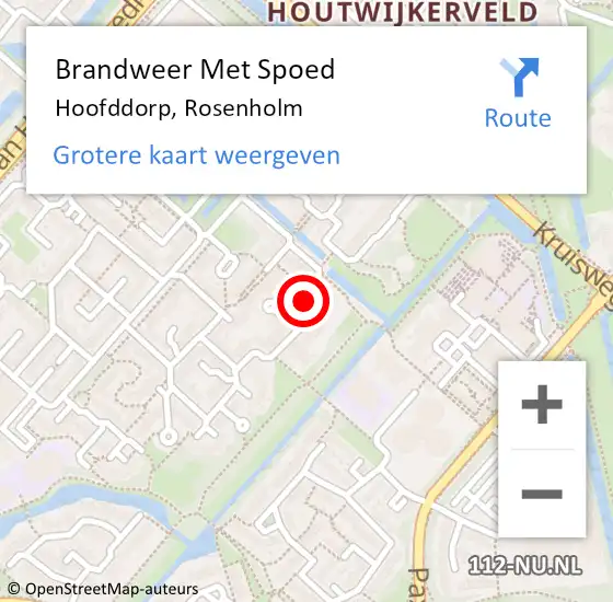 Locatie op kaart van de 112 melding: Brandweer Met Spoed Naar Hoofddorp, Rosenholm op 12 februari 2024 22:14