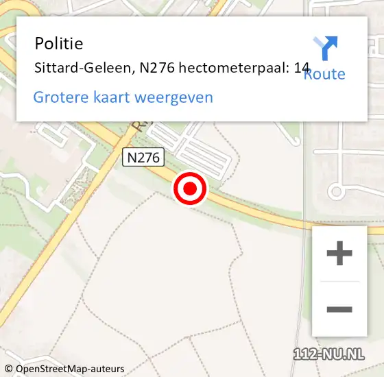 Locatie op kaart van de 112 melding: Politie Sittard-Geleen, N276 hectometerpaal: 14 op 12 februari 2024 22:44