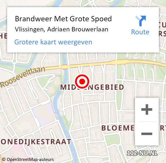 Locatie op kaart van de 112 melding: Brandweer Met Grote Spoed Naar Vlissingen, Adriaen Brouwerlaan op 12 februari 2024 22:49