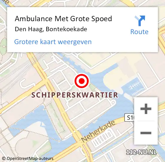 Locatie op kaart van de 112 melding: Ambulance Met Grote Spoed Naar Den Haag, Bontekoekade op 12 februari 2024 23:15