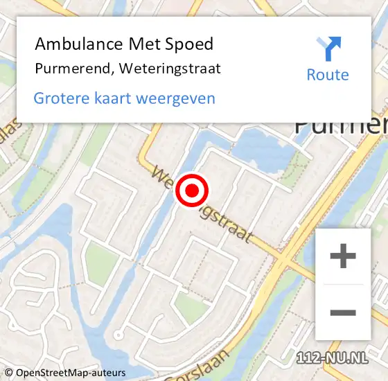 Locatie op kaart van de 112 melding: Ambulance Met Spoed Naar Purmerend, Weteringstraat op 12 februari 2024 23:33