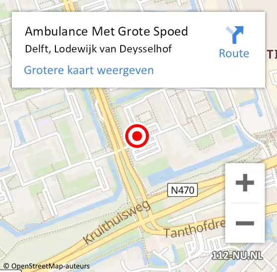 Locatie op kaart van de 112 melding: Ambulance Met Grote Spoed Naar Delft, Lodewijk van Deysselhof op 12 februari 2024 23:57