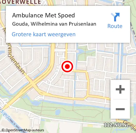 Locatie op kaart van de 112 melding: Ambulance Met Spoed Naar Gouda, Wilhelmina van Pruisenlaan op 13 februari 2024 01:20