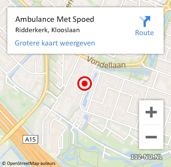 Locatie op kaart van de 112 melding: Ambulance Met Spoed Naar Ridderkerk, Klooslaan op 13 februari 2024 01:32