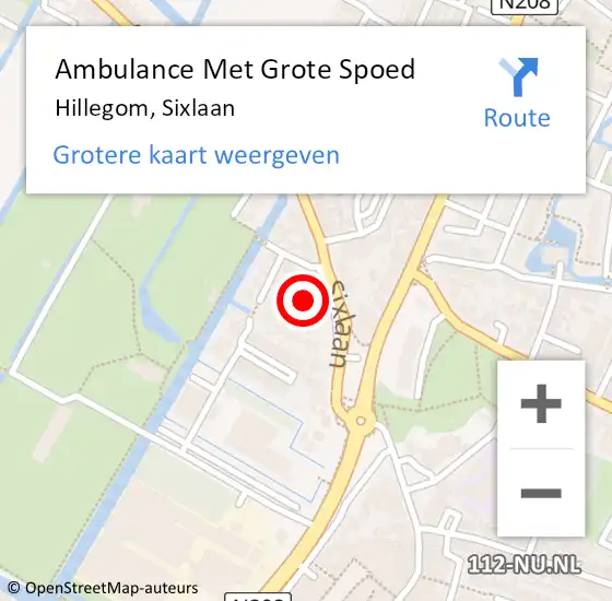 Locatie op kaart van de 112 melding: Ambulance Met Grote Spoed Naar Hillegom, Sixlaan op 13 februari 2024 01:49