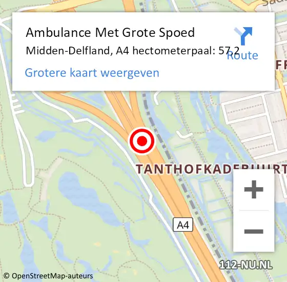 Locatie op kaart van de 112 melding: Ambulance Met Grote Spoed Naar Midden-Delfland, A4 hectometerpaal: 57,2 op 13 februari 2024 05:23
