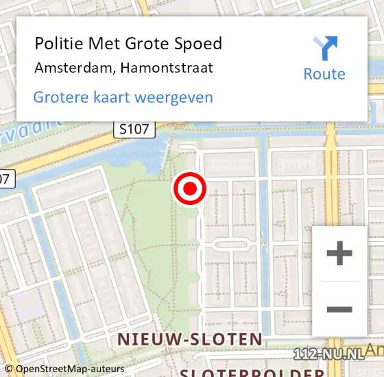 Locatie op kaart van de 112 melding: Politie Met Grote Spoed Naar Amsterdam, Hamontstraat op 13 februari 2024 05:41