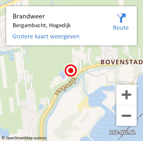 Locatie op kaart van de 112 melding: Brandweer Bergambacht, Hogedijk op 13 februari 2024 06:13