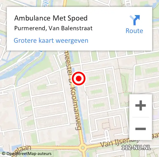 Locatie op kaart van de 112 melding: Ambulance Met Spoed Naar Purmerend, Van Balenstraat op 13 februari 2024 06:56