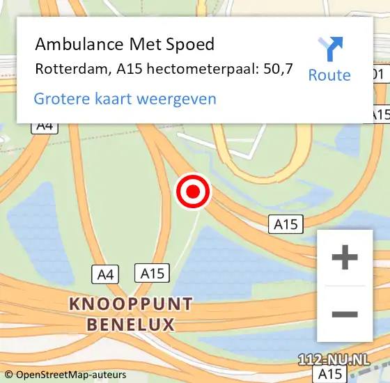 Locatie op kaart van de 112 melding: Ambulance Met Spoed Naar Rotterdam, A15 hectometerpaal: 50,7 op 13 februari 2024 07:17