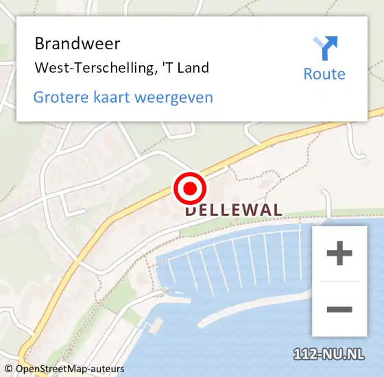 Locatie op kaart van de 112 melding: Brandweer West-Terschelling, 'T Land op 25 september 2014 17:08