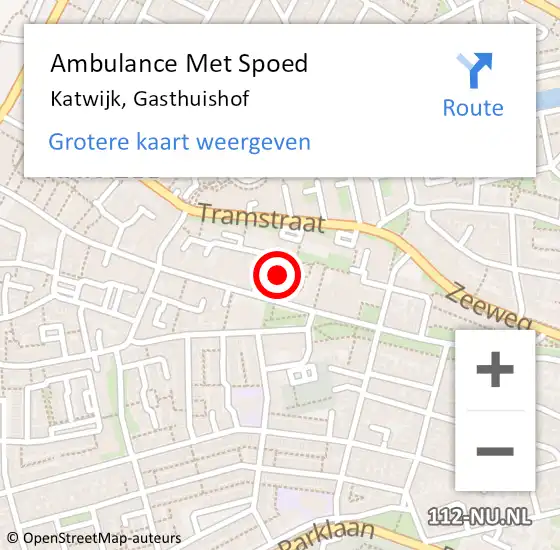 Locatie op kaart van de 112 melding: Ambulance Met Spoed Naar Katwijk, Gasthuishof op 13 februari 2024 07:55