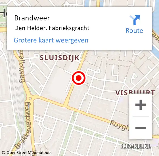Locatie op kaart van de 112 melding: Brandweer Den Helder, Fabrieksgracht op 13 februari 2024 07:58